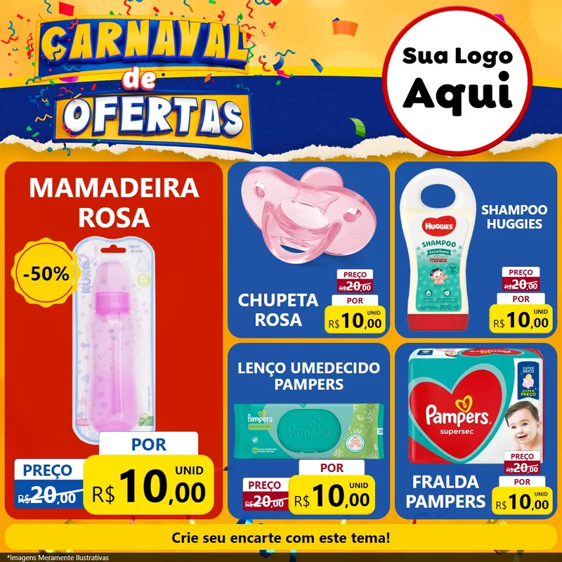 Modelo de Rede Social para Feed Facebook com o tema Carnaval de Ofertas para Bebês