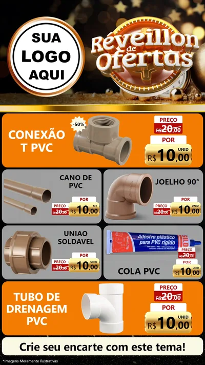 Modelo de TV para TV Vertical com o tema Réveillon de Ofertas para Tubos e conexões