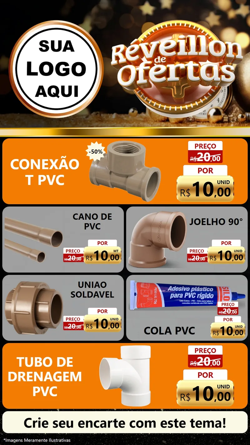 Modelo de TV para TV Vertical com o tema Réveillon de Ofertas para Tubos e conexões