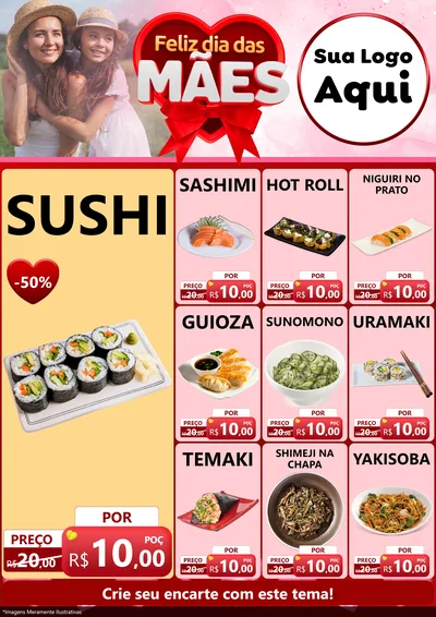 Modelo de Encarte para Encarte A4 Vertical com o tema Feliz Dia Das Mães para Comida japonesa
