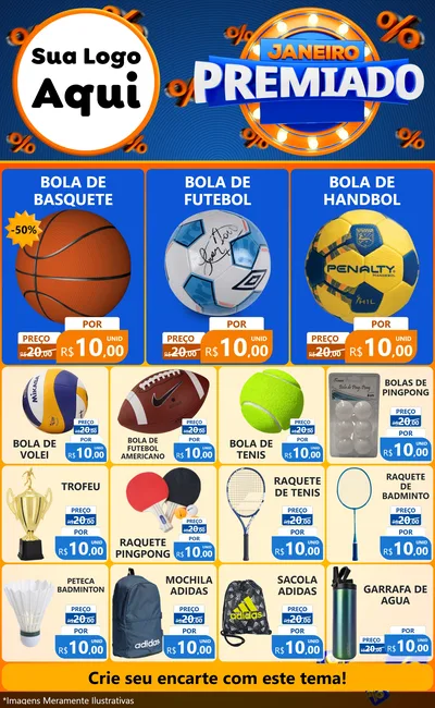 Modelo de Encarte para Encarte Grande com o tema Janeiro Premiado para Artigos Esportivos