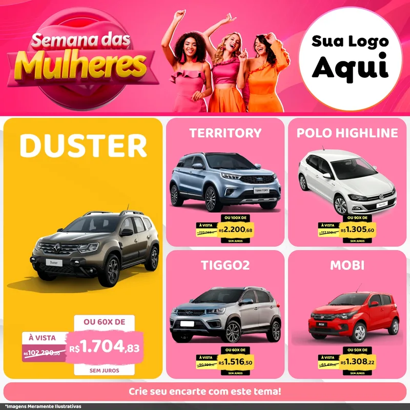 Modelo de Rede Social para Feed Facebook com o tema Semana das Mulheres para Concessionaria de Carros