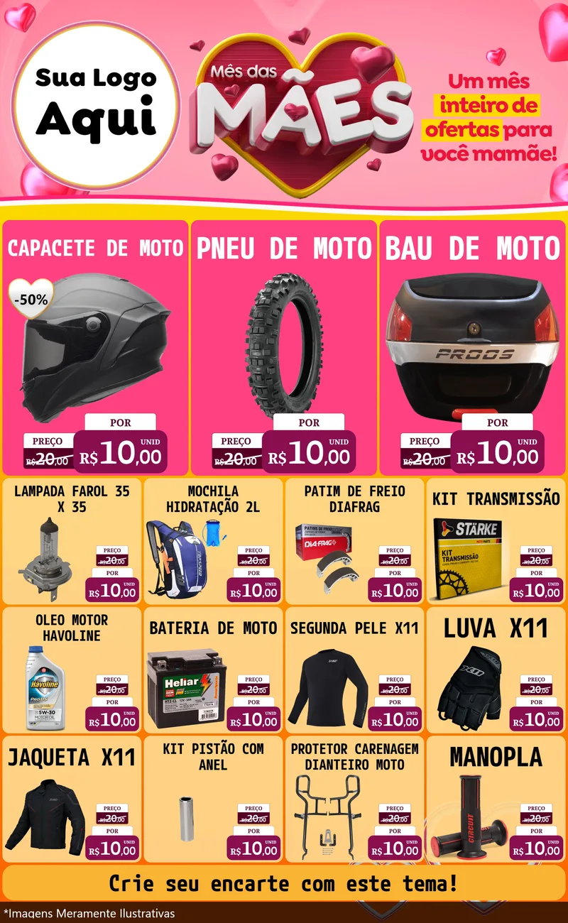 Modelo de Encarte para Encarte Grande com o tema Mês das Mães para Moto peças