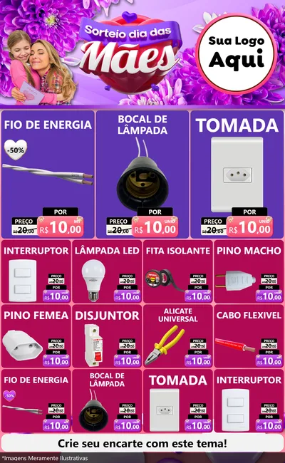 Modelo de Encarte para Encarte Grande com o tema Sorteio Dia das Mães para Materiais Elétricos