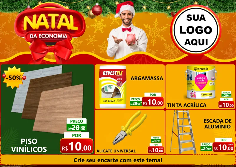 Modelo de Encarte para Encarte A4 Horizontal com o tema Natal da Economia para Material para Construção
