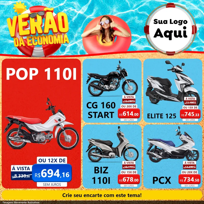 Modelo de Rede Social para Feed Facebook com o tema Verão da Economia para Concessionaria de Motos