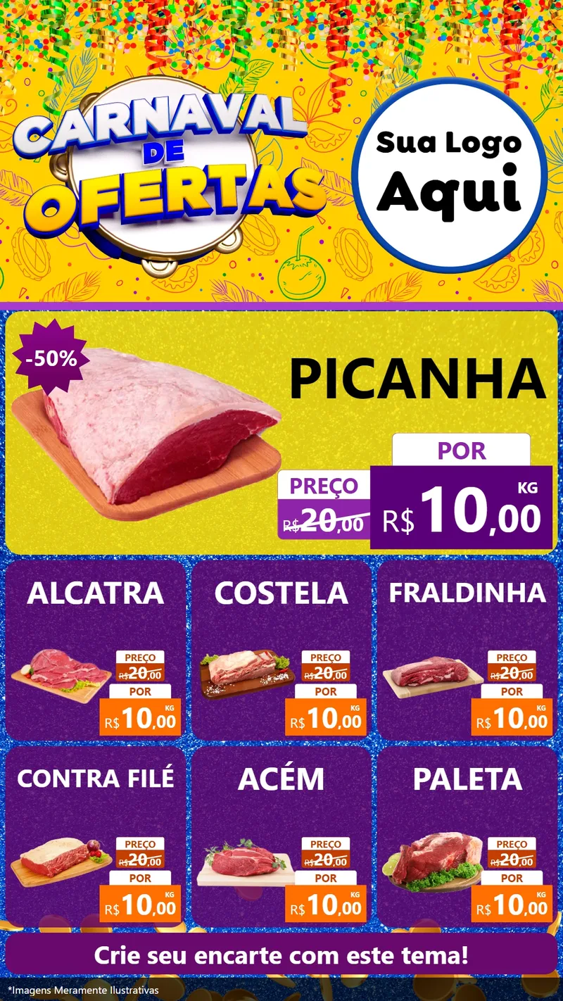 Modelo de Rede Social para Stories com o tema Carnaval de Ofertas para Açougue