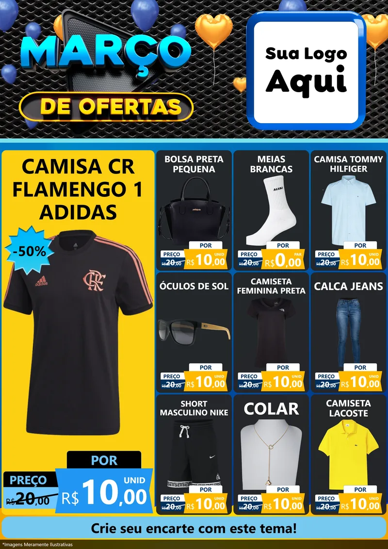 Modelo de Encarte para Encarte A4 Vertical com o tema Março de Ofertas para Roupas e acessórios