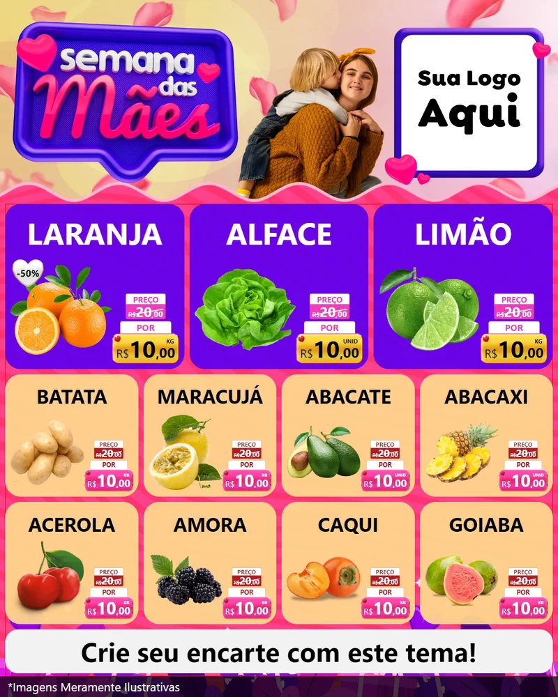 Modelo de Rede Social para Feed Instagram com o tema Semana das Mães para Hortifrúti