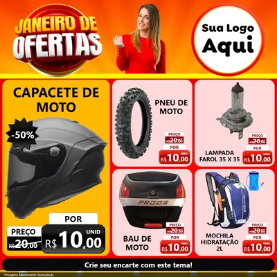 Modelo de Rede Social para Feed Facebook com o tema Janeiro de Ofertas para Moto peças