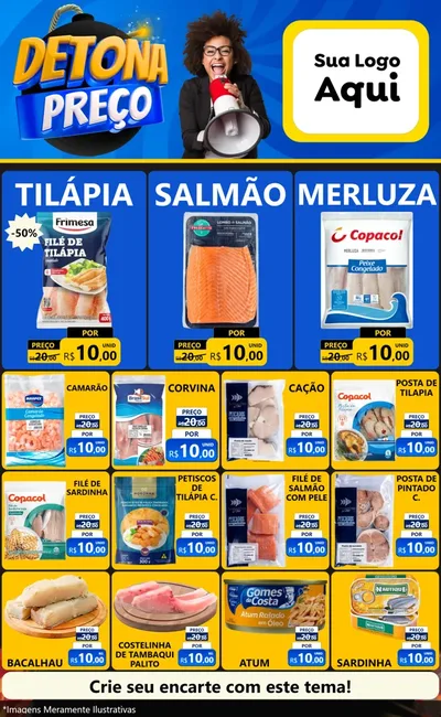 Modelo de Encarte para Encarte Grande com o tema Detona Preços para Peixaria