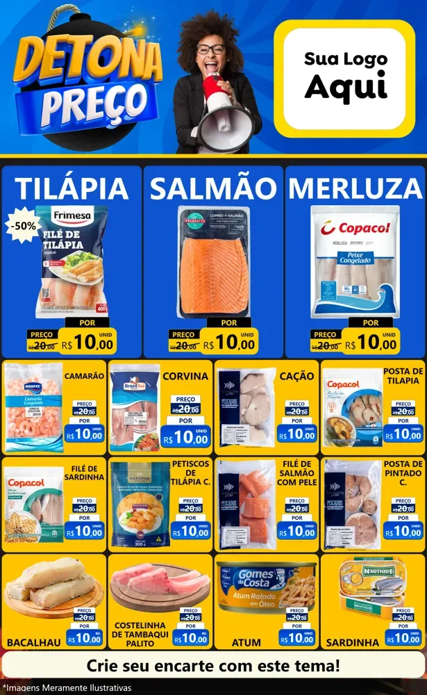 Modelo de Encarte para Encarte Grande com o tema Detona Preços para Peixaria