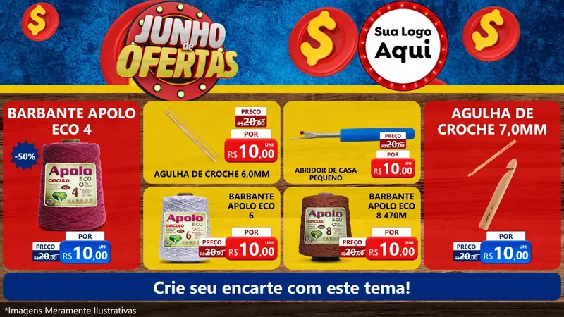 Modelo de TV para TV Horizontal com o tema Junho de Ofertas para Armarinho e Aviamentos