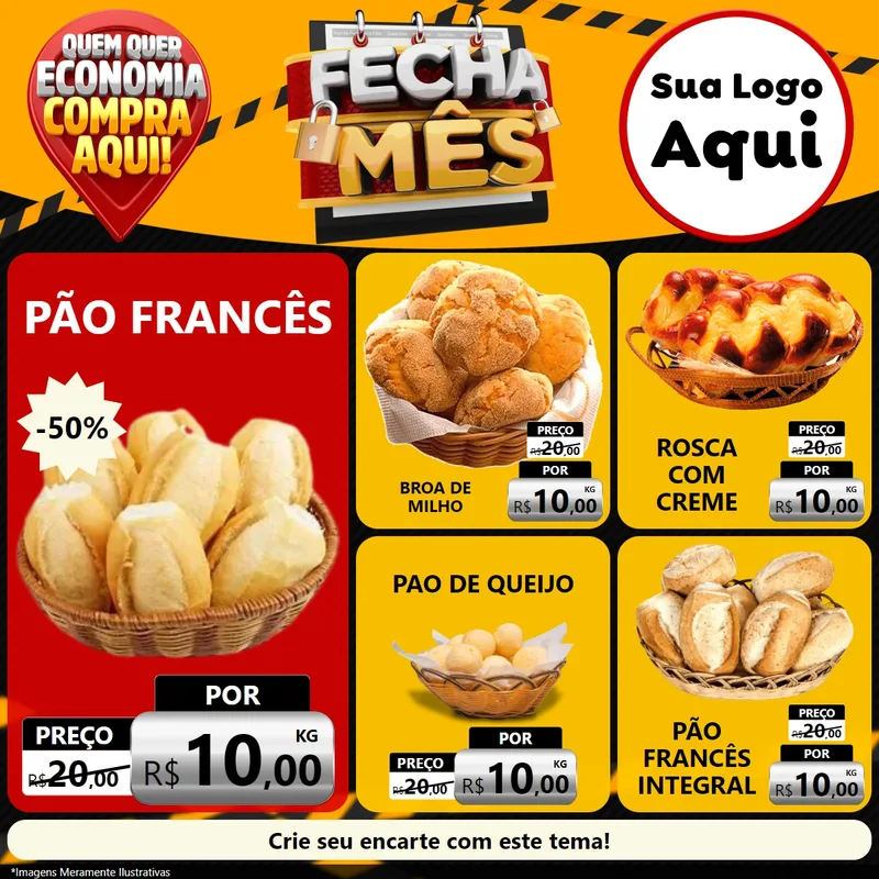 Modelo de Rede Social para Feed Facebook com o tema Fecha Mês para Padaria