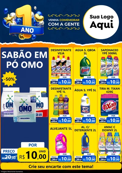 Modelo de Encarte para Encarte A4 Vertical com o tema Um Ano de Aniversário para Produtos de Limpeza