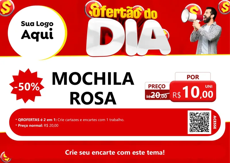 Modelo de Cartaz para Cartaz A4 Horizontal com o tema Ofertão do dia para Papelaria
