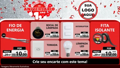 Modelo de TV para TV Horizontal com o tema Promoção de Aniversário - 1 Ano para Materiais Elétricos