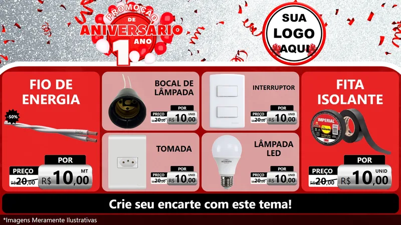 Modelo de TV para TV Horizontal com o tema Promoção de Aniversário - 1 Ano para Materiais Elétricos