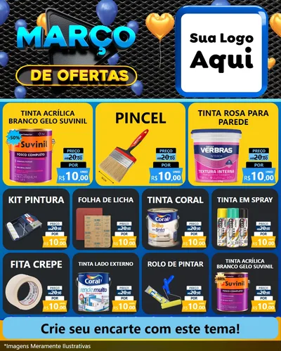 Modelo de Rede Social para Feed Instagram com o tema Março de Ofertas para Tintas e Ferramentas
