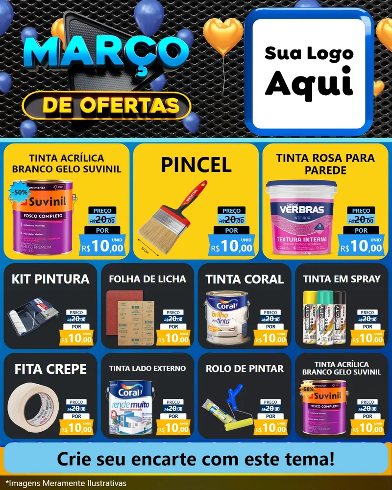 Modelo de Rede Social para Feed Instagram com o tema Março de Ofertas para Tintas e Ferramentas