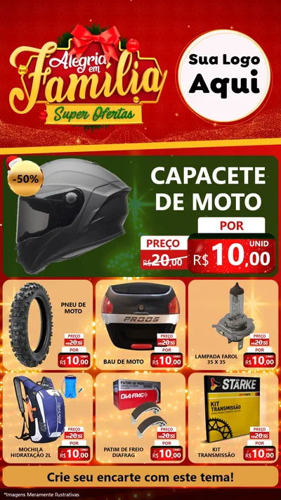 Modelo de Rede Social para Stories com o tema Alegria em Família Super Ofertas - Natal para Moto peças