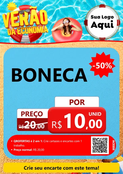 Modelo de Cartaz para Cartaz A4 Vertical com o tema Verão da Economia para Brinquedos