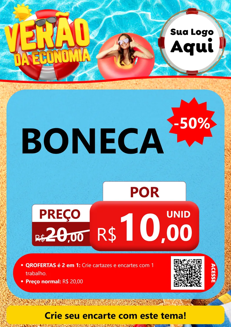 Modelo de Cartaz para Cartaz A4 Vertical com o tema Verão da Economia para Brinquedos