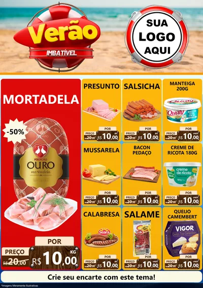 Modelo de Encarte para Encarte A4 Vertical com o tema Verão Imbatível para Frios e Laticínios
