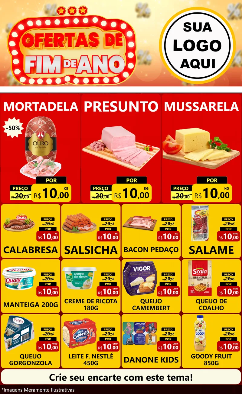 Modelo de Encarte para Encarte Grande com o tema Ofertas de Fim de Ano para Frios e Laticínios