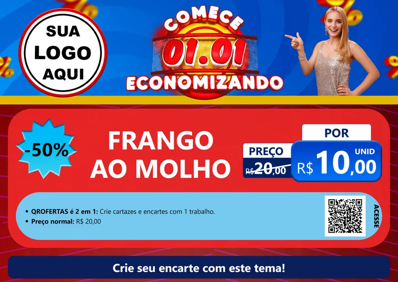 Modelo de Cartaz para Cartaz A4 Horizontal com o tema Comece 1º de Janeiro Economizando para Restaurante