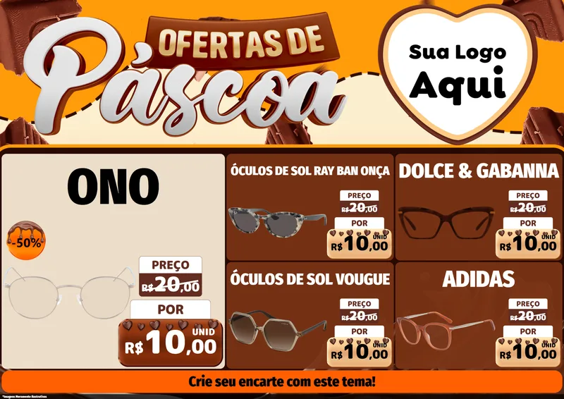 Modelo de Encarte para Encarte A4 Horizontal com o tema Ofertas de Páscoa para Óticas