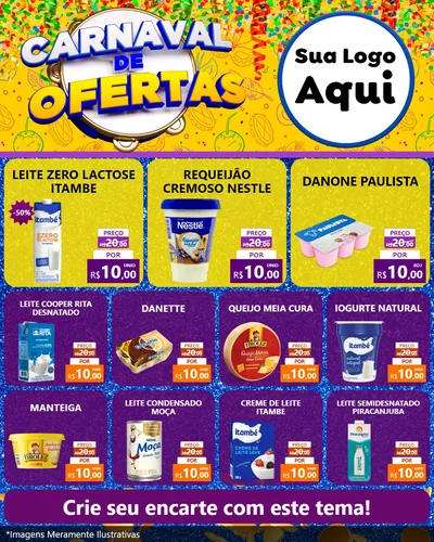 Modelo de Rede Social para Feed Instagram com o tema Carnaval de Ofertas para Frios e Laticínios