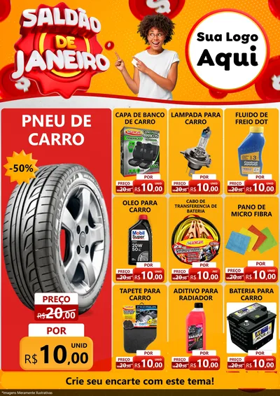 Modelo de Encarte para Encarte A4 Vertical com o tema Saldão de Janeiro para Auto peças