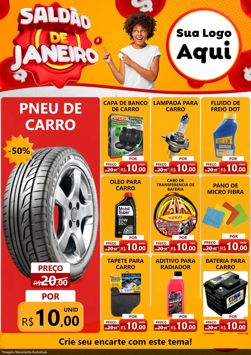 Modelo de Encarte para Encarte A4 Vertical com o tema Saldão de Janeiro para Auto peças