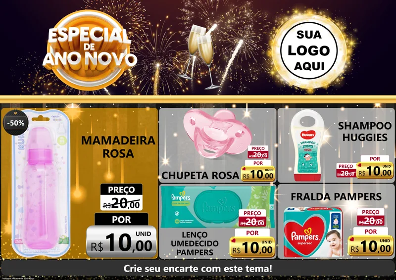 Modelo de Encarte para Encarte A4 Horizontal com o tema Especial de Ano Novo para Bebês