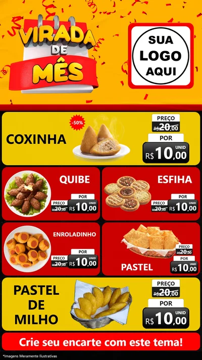Modelo de TV para TV Vertical com o tema Virada de Mês para Salgadaria