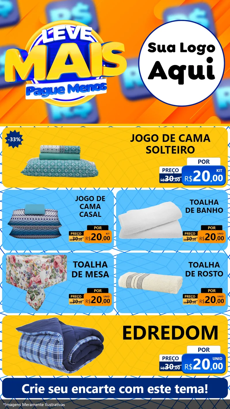 Modelo de TV para TV Vertical com o tema Leve Mais, Pague Menos para Cama, Mesa e Banho