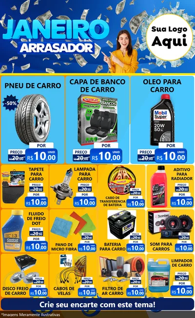 Modelo de Encarte para Encarte Grande com o tema Janeiro Arrasador para Auto peças