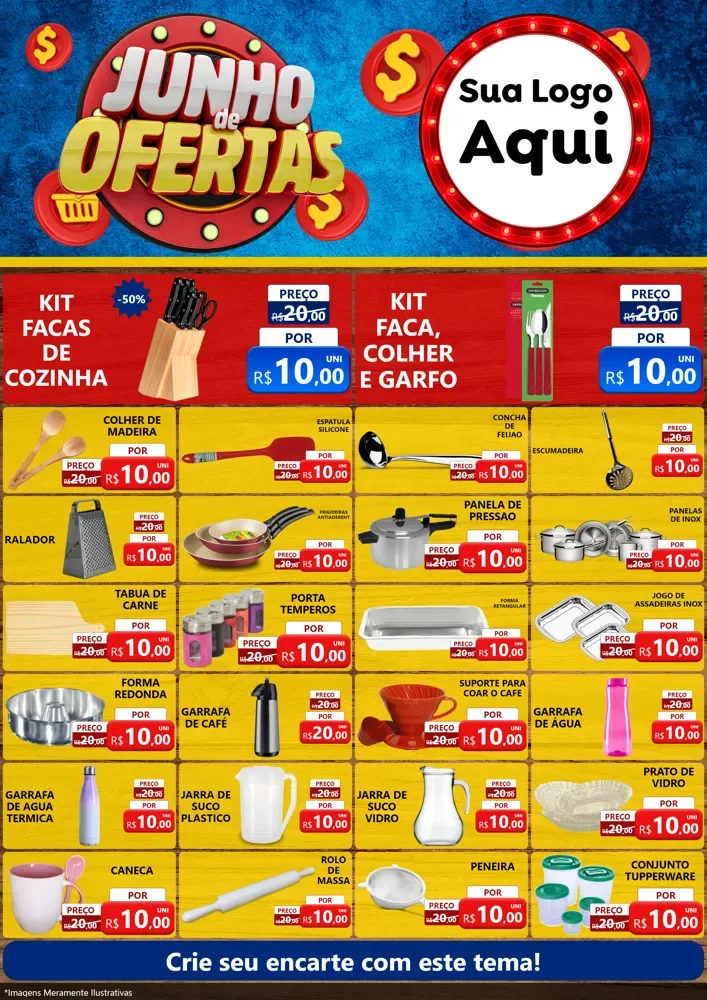 Modelo de Encarte para Encarte A4 Vertical com o tema Junho de Ofertas para Utilidades Domésticas