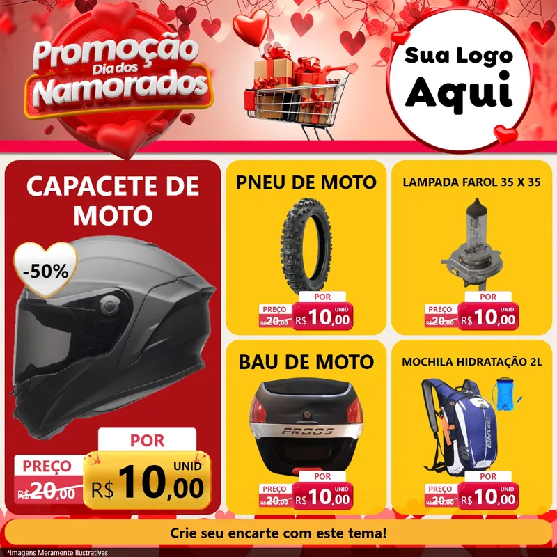 Modelo de Rede Social para Feed Facebook com o tema Promoção Dia dos Namorados para Moto peças
