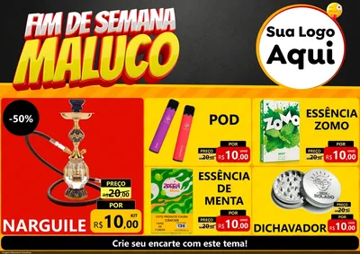Modelo de Encarte para Encarte A4 Horizontal com o tema Final de Semana Maluco para Tabacaria