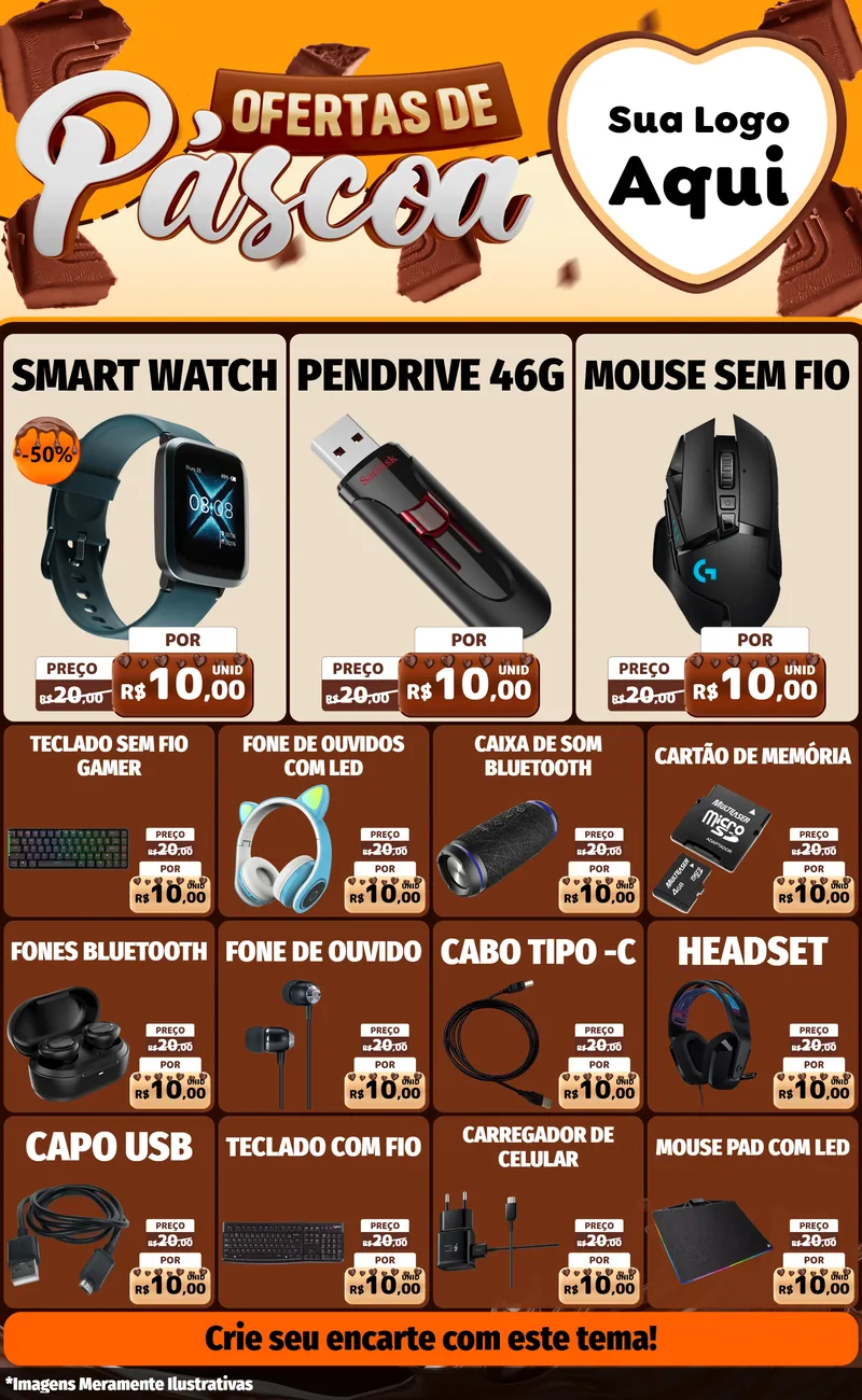 Modelo de Encarte para Encarte Grande com o tema Ofertas de Páscoa para Informática