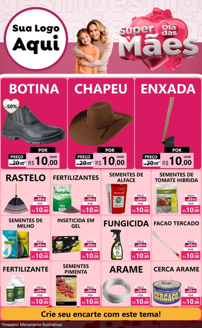 Modelo de Encarte para Encarte Grande com o tema Super Dia Das Mães para Agropecuária