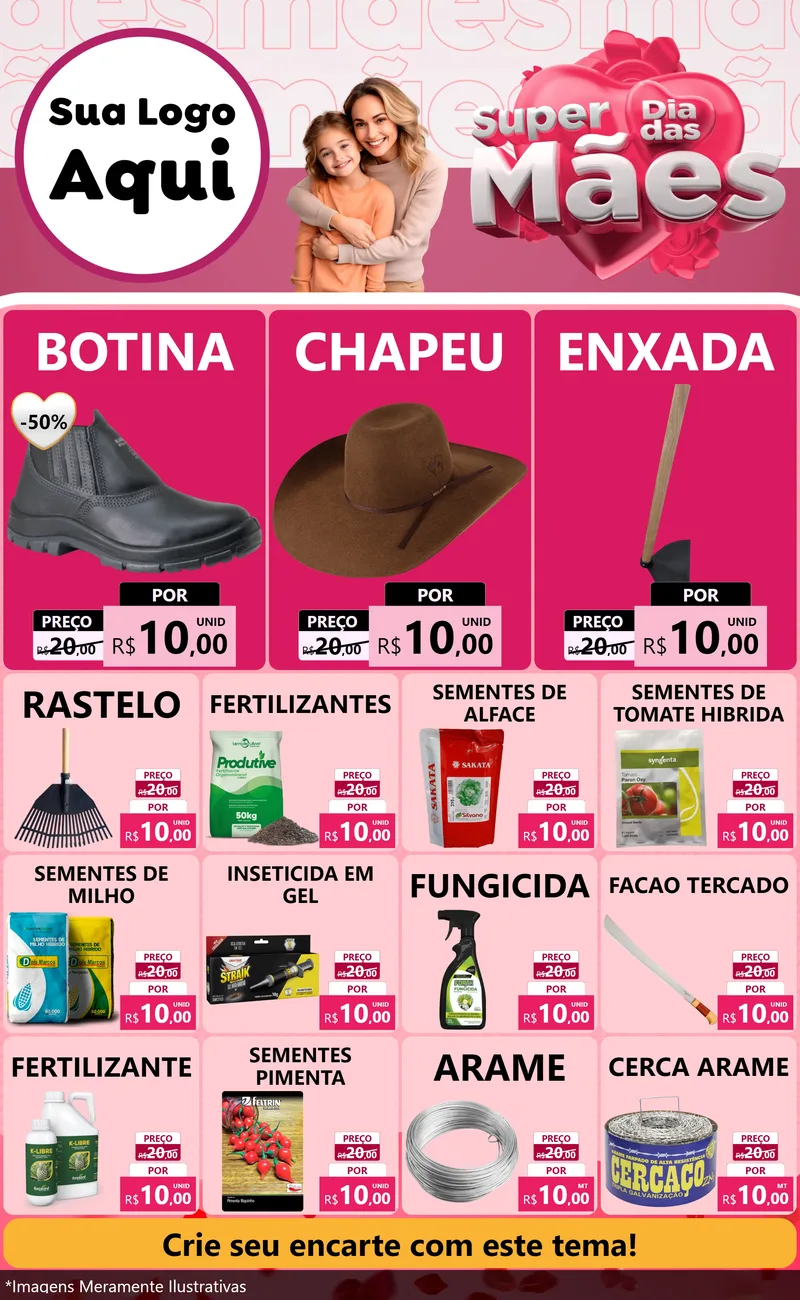 Modelo de Encarte para Encarte Grande com o tema Super Dia Das Mães para Agropecuária