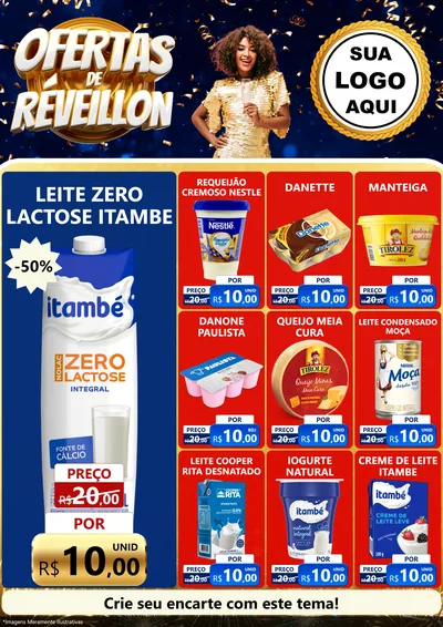 Modelo de Encarte para Encarte A4 Vertical com o tema Ofertas de Réveillon para Frios e Laticínios
