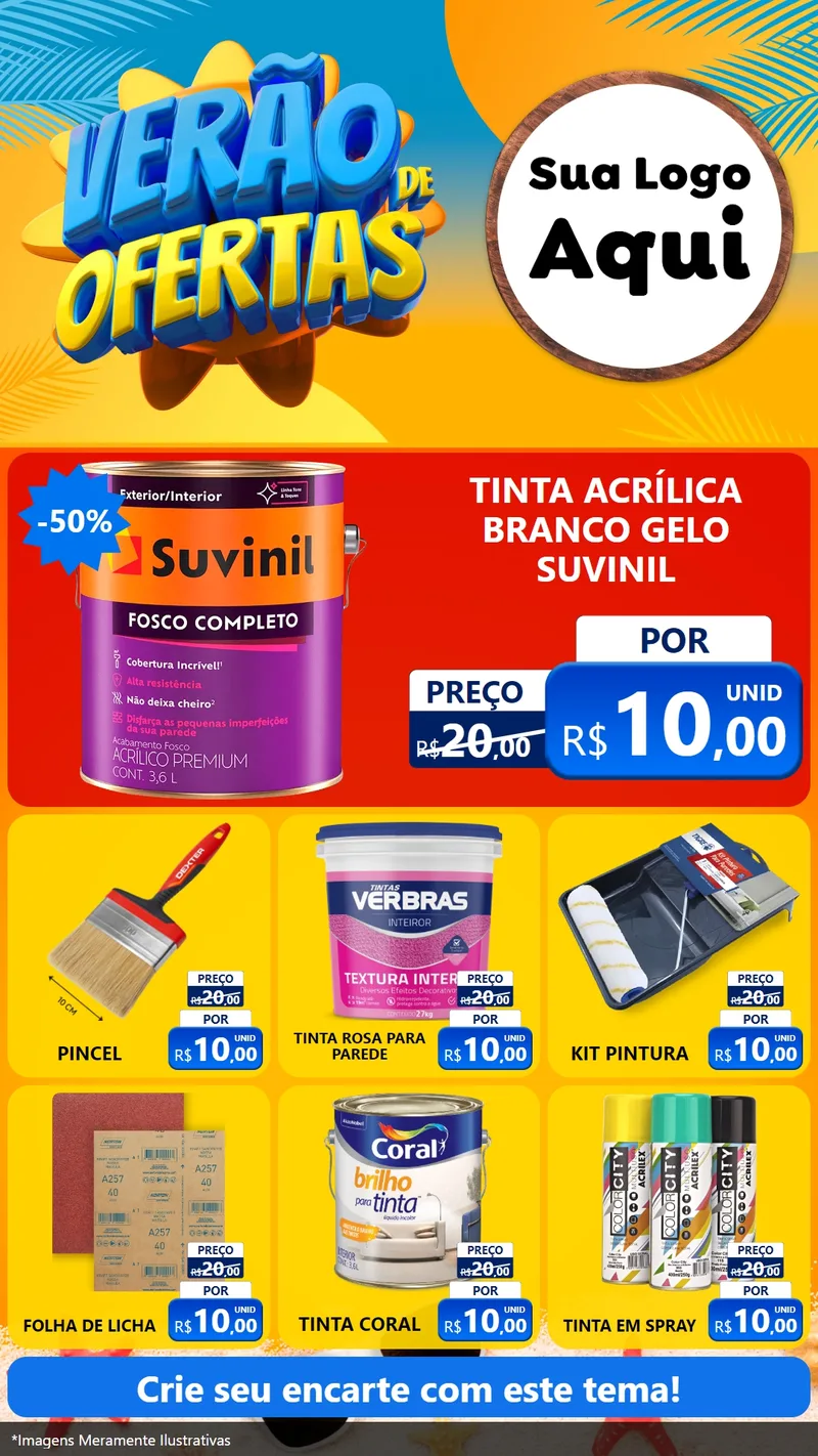 Modelo de Rede Social para Stories com o tema Verão de Ofertas para Tintas e Ferramentas