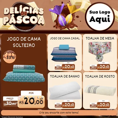 Modelo de Rede Social para Feed Facebook com o tema Delícias de Páscoa para Cama, Mesa e Banho