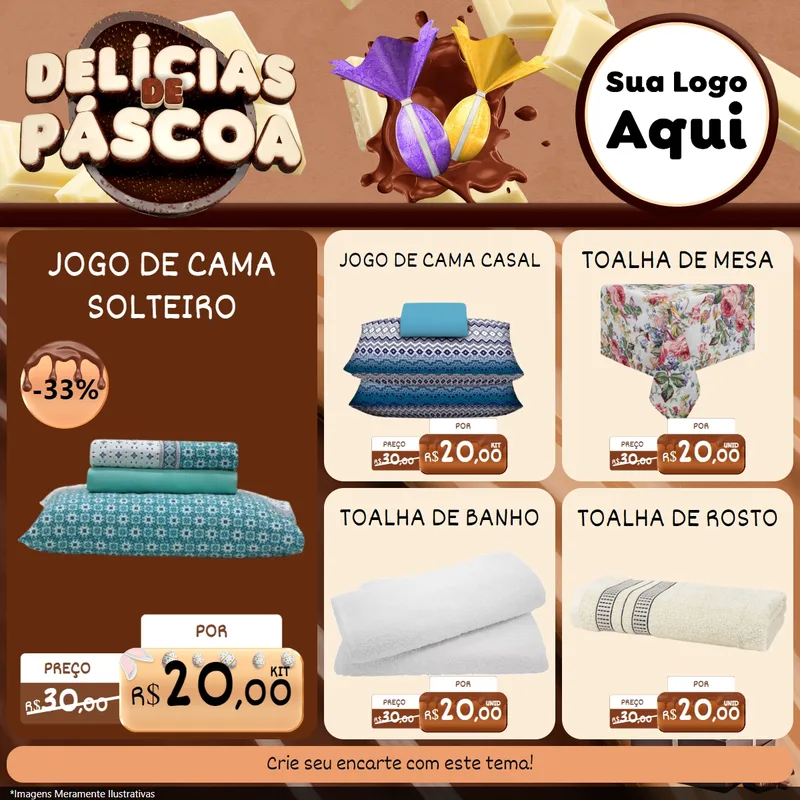 Modelo de Rede Social para Feed Facebook com o tema Delícias de Páscoa para Cama, Mesa e Banho