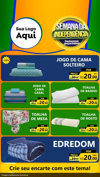 Modelo de TV para TV Vertical com o tema Semana da Independência Declaramos Preços Baixos para Cama, Mesa e Banho