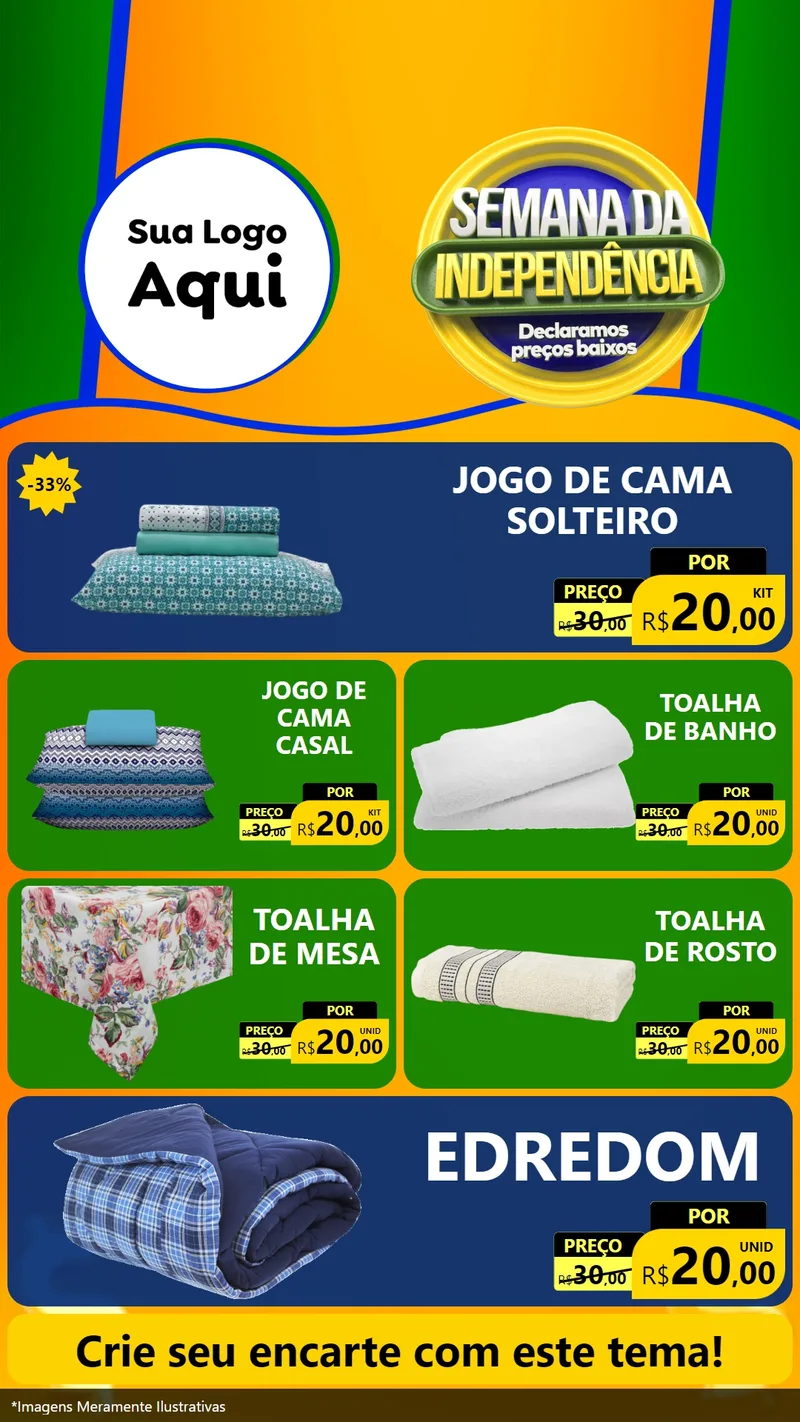 Modelo de TV para TV Vertical com o tema Semana da Independência Declaramos Preços Baixos para Cama, Mesa e Banho